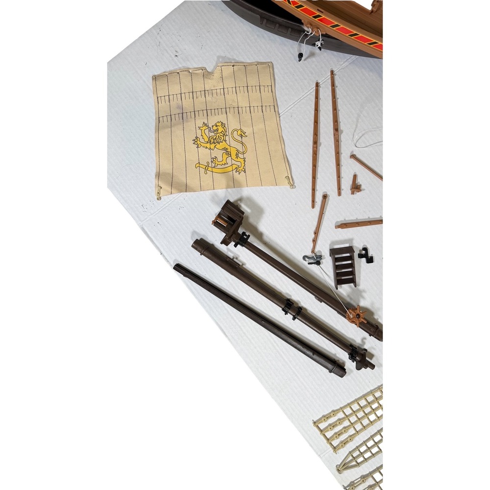 Playmobil Pirate Ship Parts Lot 2 Hulls Masts Rigging Sail Rowboat Raft Germany - Picture 6 of 11